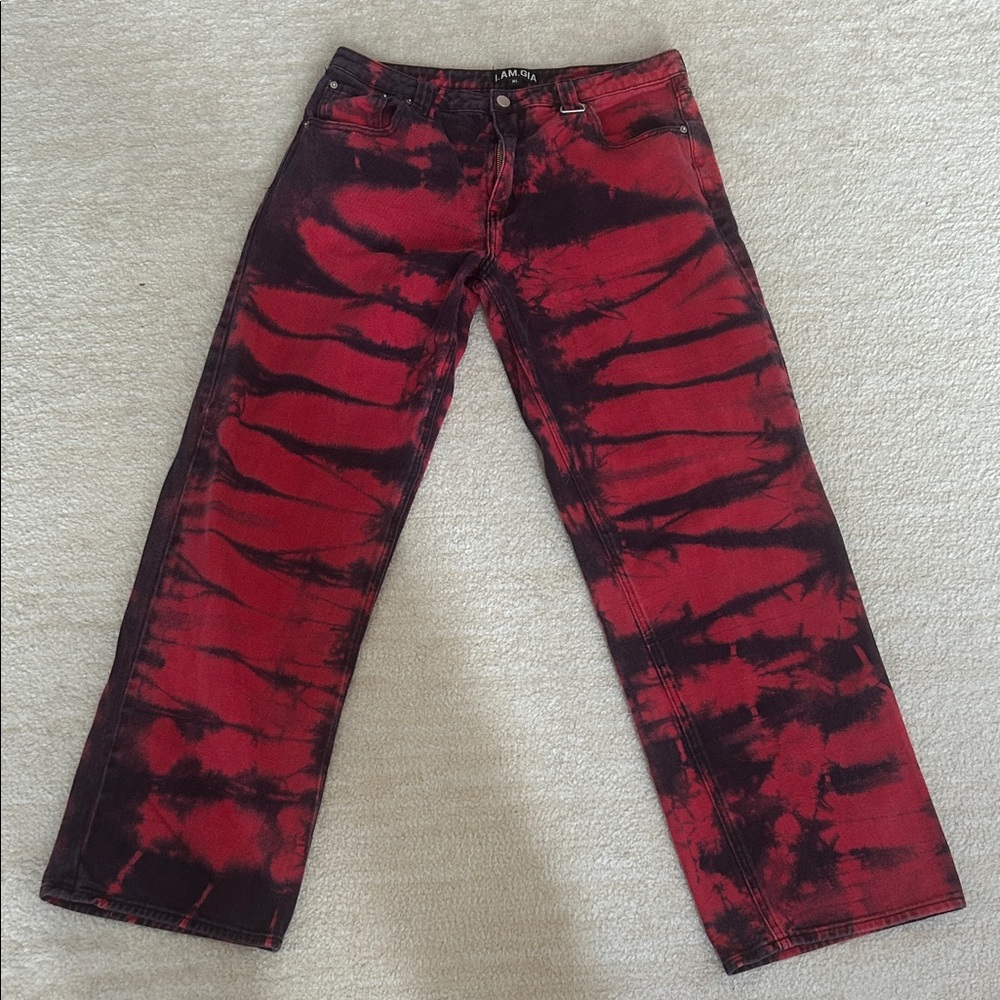 I.AM.GIA Red and Black Tie-Dye Straight Jeans